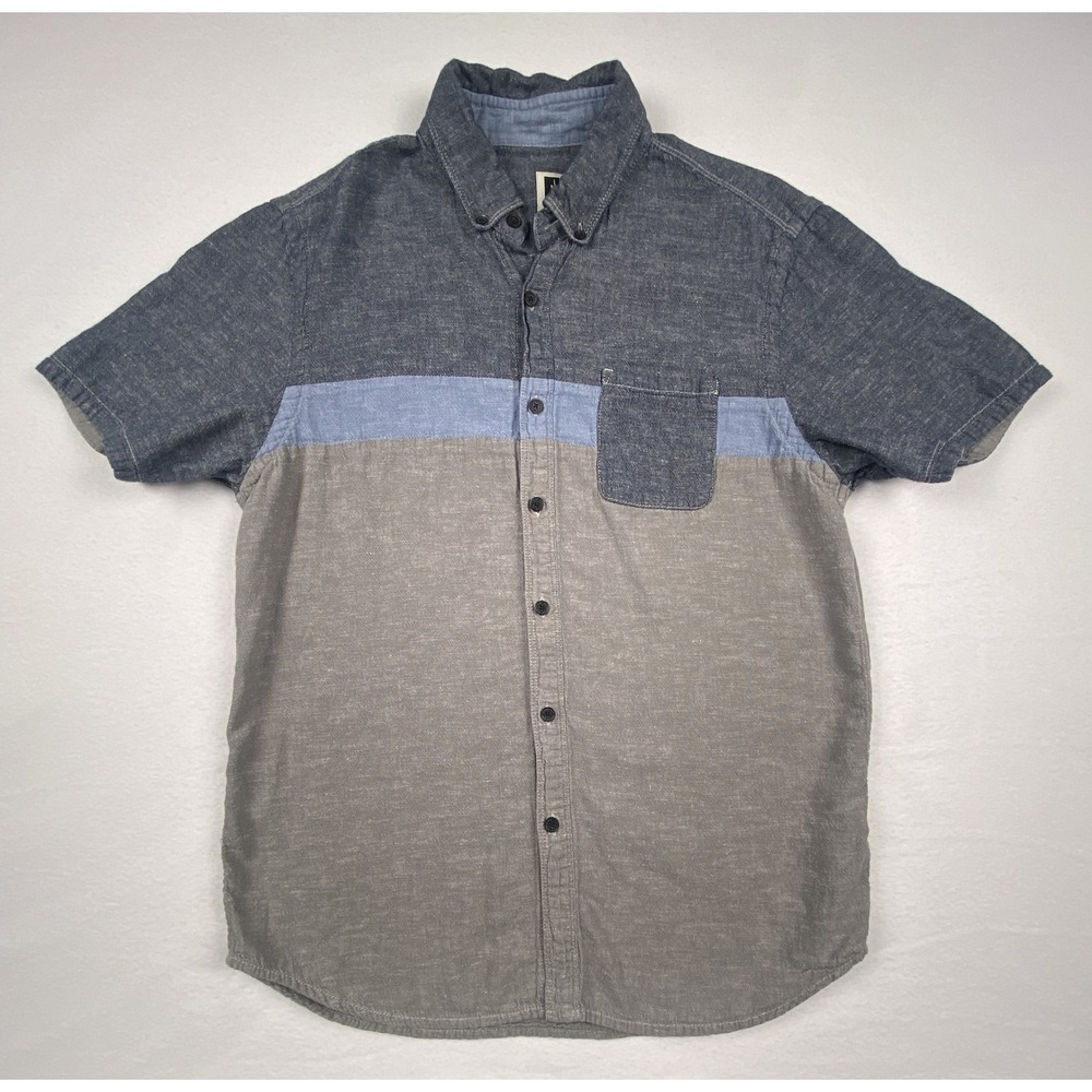 Howe Mens Short Sleeve Button Down Shirt Medium Colorblock Cotton Linen